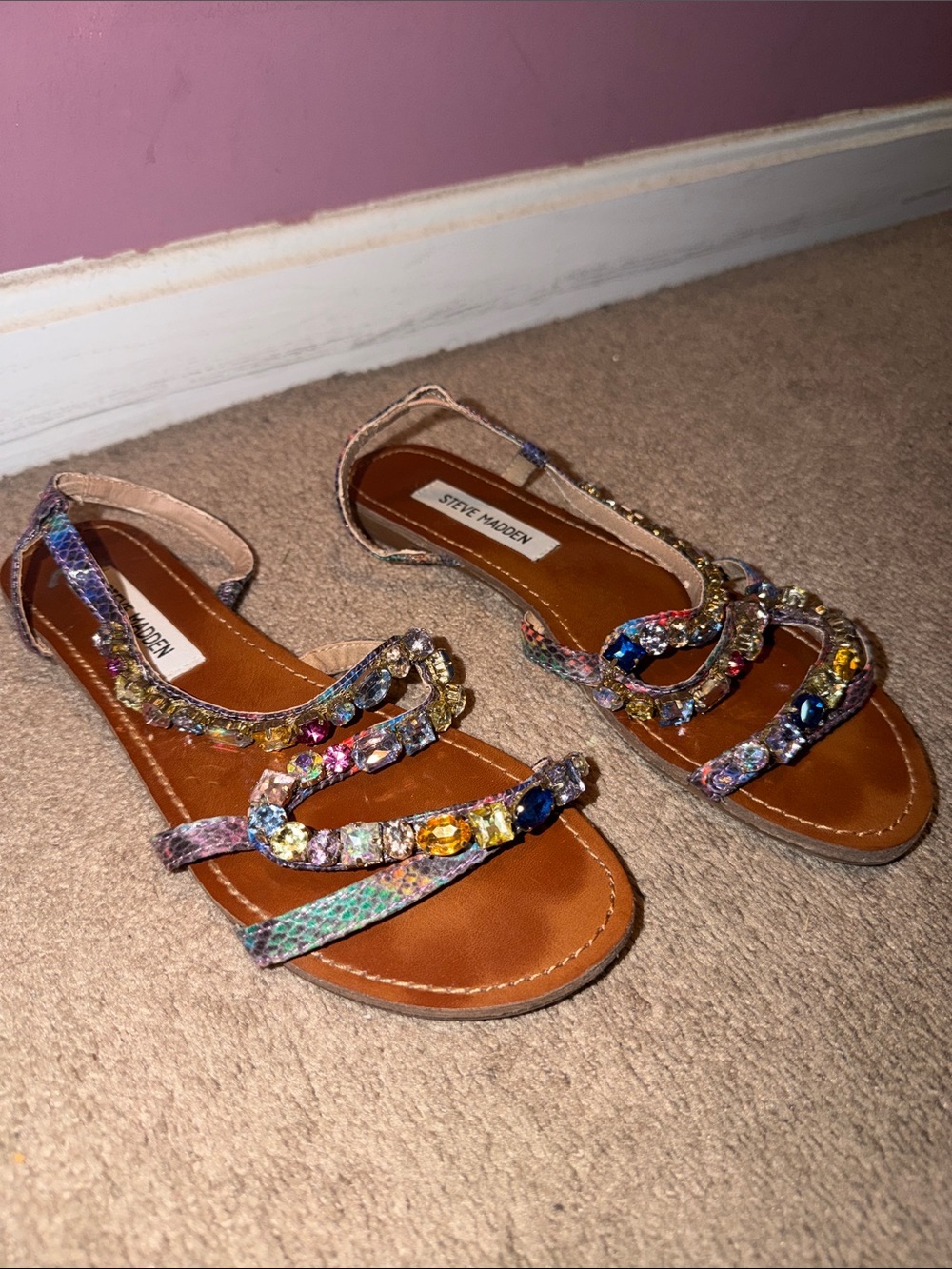Steve Madden Multicolor Jeweled Strappy Flat Sandals - Picture 1 of 4